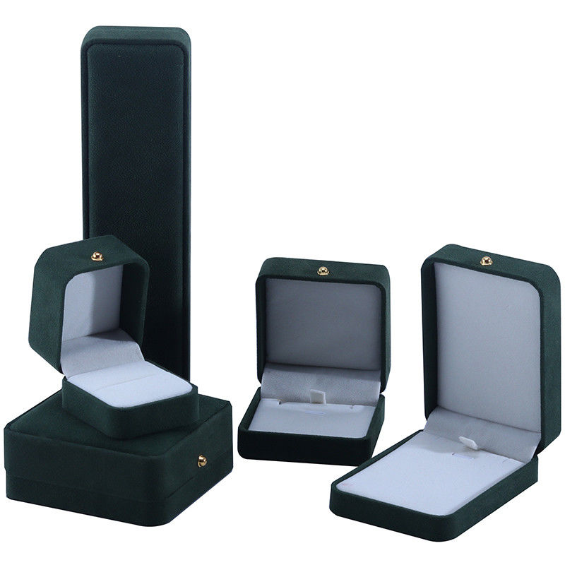 Custom Logo Green Velvet Jewelry Packaging Box for Necklace Bracelet Earrings Ring
