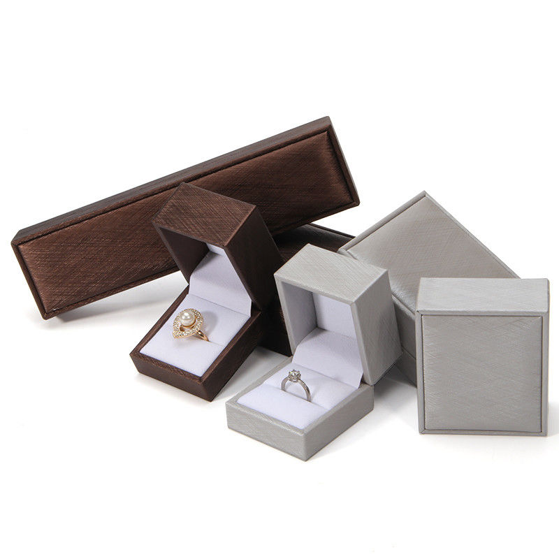 Beige Lined Set PU Leather Jewelry Box Packaging With Custom Printed Logo