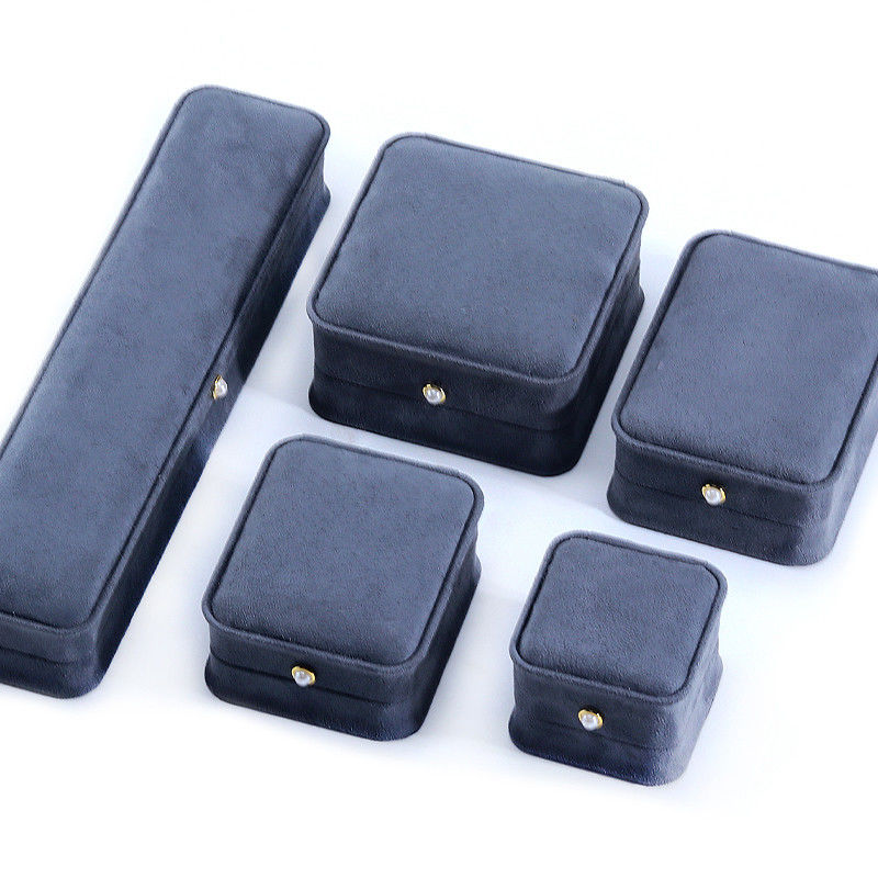 Handmade Gray Velvet Jewelry Box for Custom Luxury Bracelet Earrings Necklace Pearl Lock