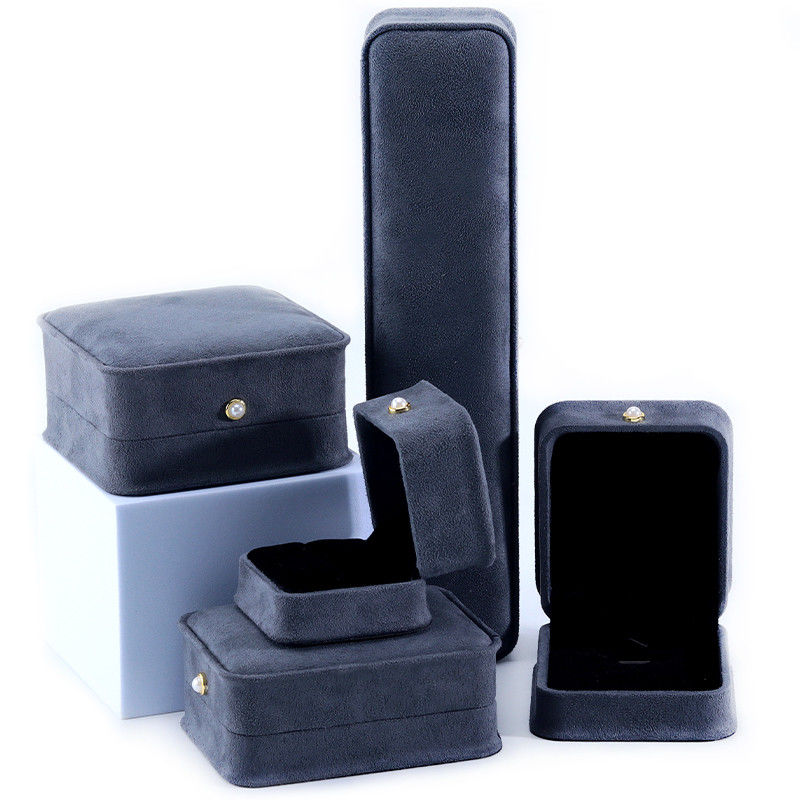 Handmade Gray Velvet Jewelry Box for Custom Luxury Bracelet Earrings Necklace Pearl Lock