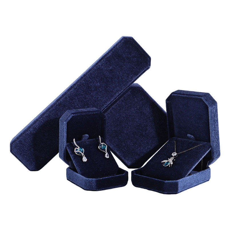 Hign quality  jewelry box hign end handmade blue velvet jewellery box with logo