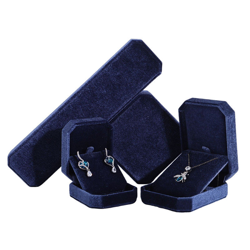 Hign quality  jewelry box hign end handmade blue velvet jewellery box with logo