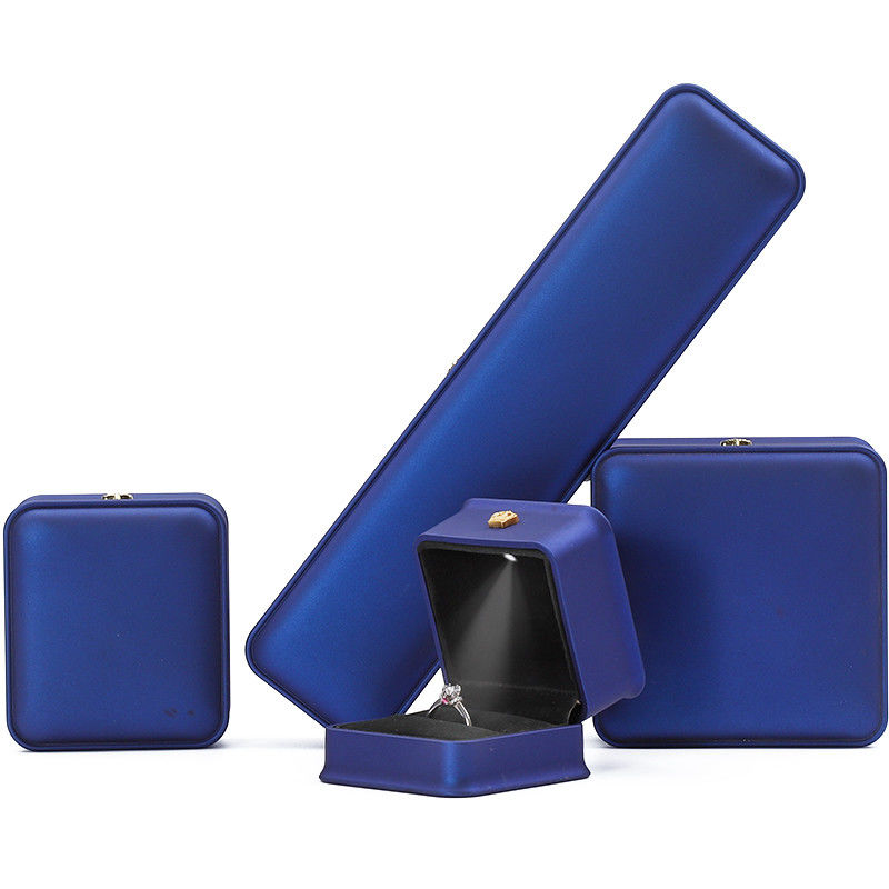 Soft Convex PU Leather LED Jewelry Storage Box Luxury Jewelry Case Dark Blue Color