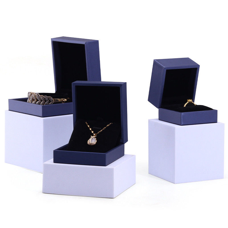Hanhong Handmade Velvet Jewelry Packaging Box for Necklace and Ring 9*9*4.5cm Blue PU Leather