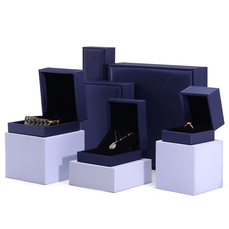 Hanhong Handmade Velvet Jewelry Packaging Box for Necklace and Ring 9*9*4.5cm Blue PU Leather