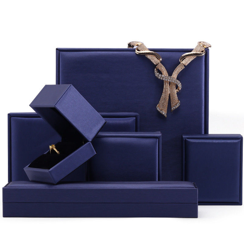 Hanhong Handmade Velvet Jewelry Packaging Box for Necklace and Ring 9*9*4.5cm Blue PU Leather