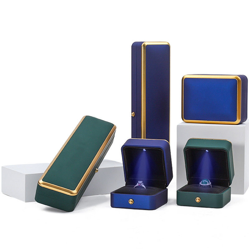 Customized Gold Trim LED Jewelry Box Organizer for Bracelet Necklace Earrings Ring