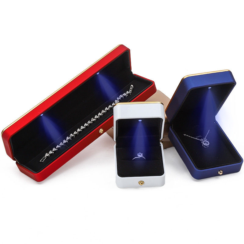 Customized Gold Trim LED Jewelry Box Organizer for Bracelet Necklace Earrings Ring