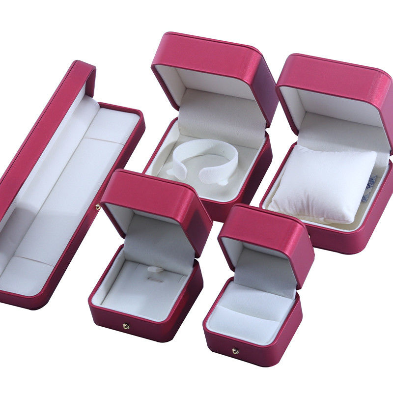 Hanhong Custom Red PU Leather Jewelry Packaging Box for Wedding Necklace Earrings Ring
