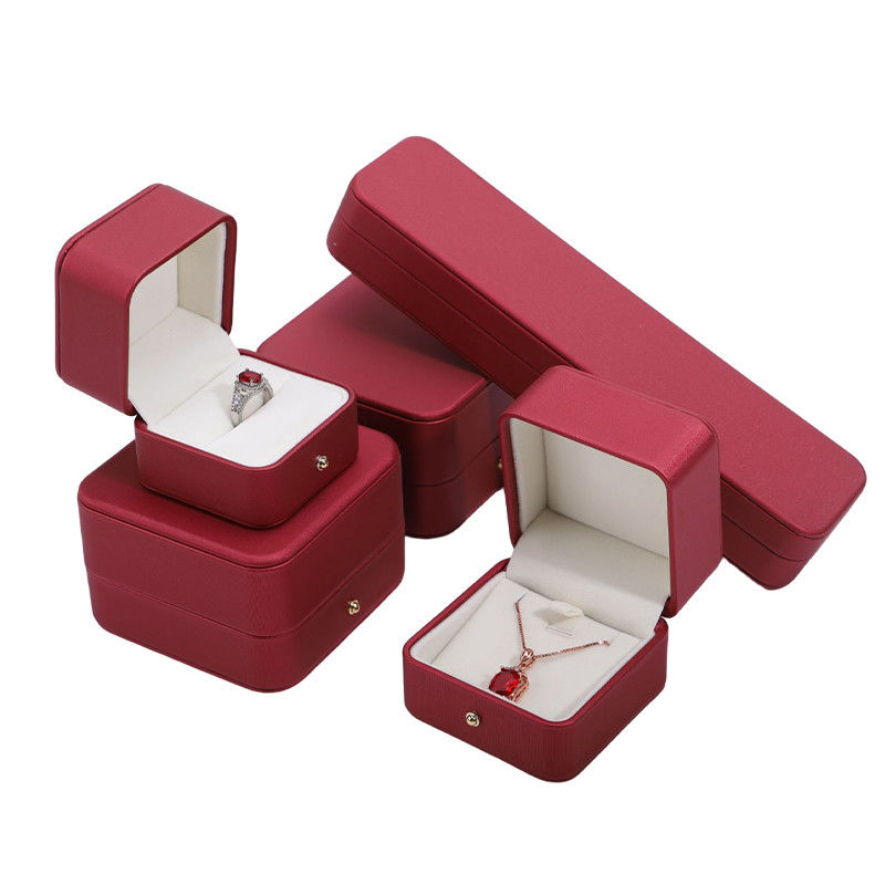 Hanhong Custom Red PU Leather Jewelry Packaging Box for Wedding Necklace Earrings Ring