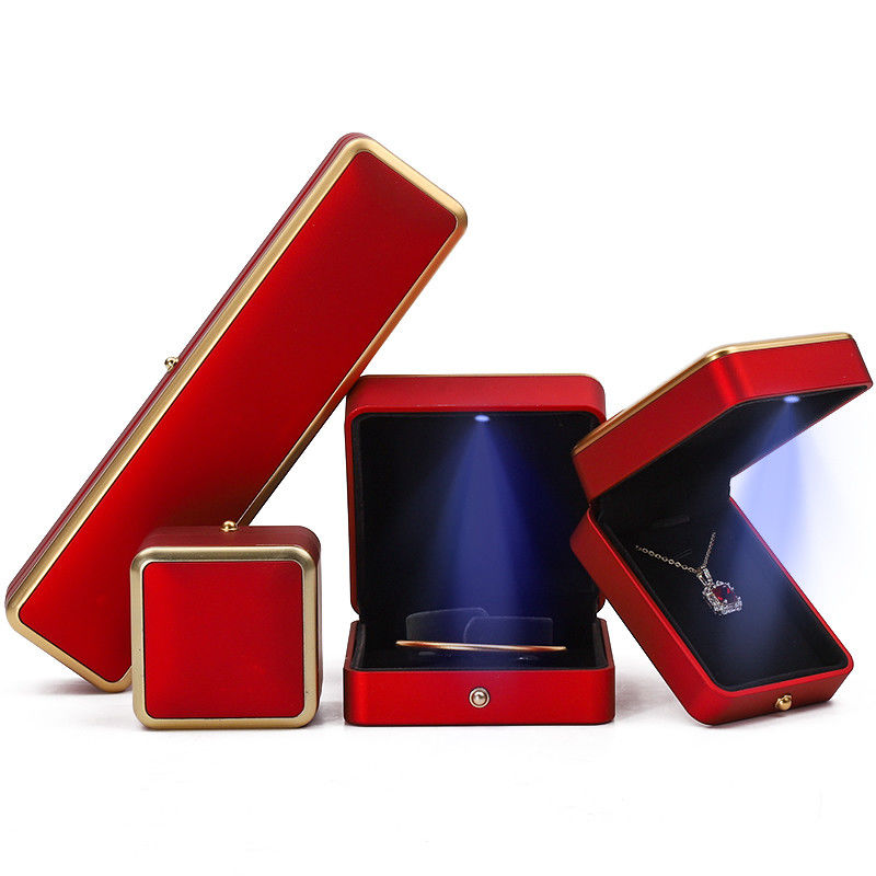 Luxury Red LED Light Up Jewelry Box , Jewelry Packaging Boxes Customized Size