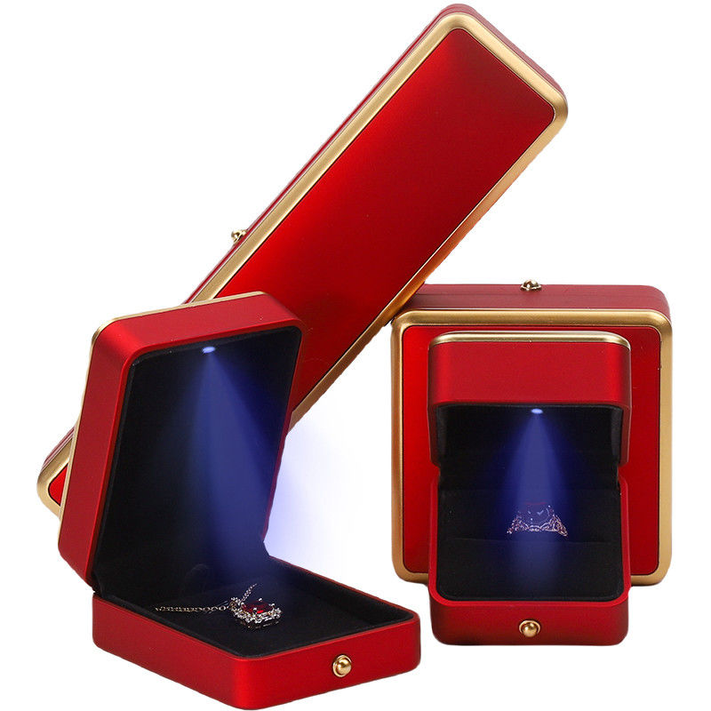 Luxury Red LED Light Up Jewelry Box , Jewelry Packaging Boxes Customized Size