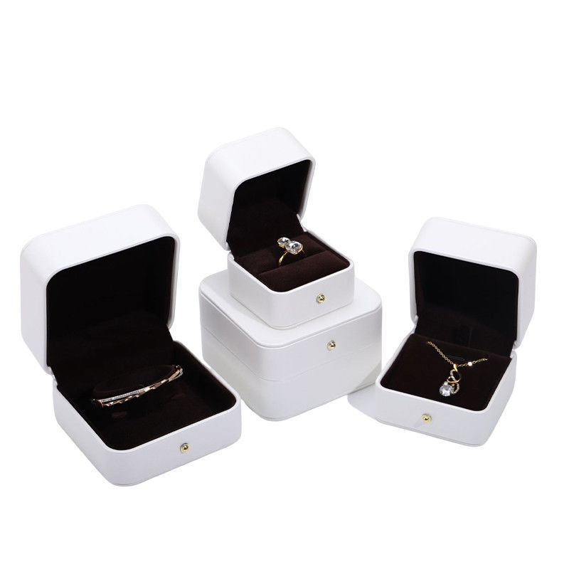 White PU Leather Jewelry Packaging Box for Wedding Necklace Earrings Ring 9.5*9.5*6cm