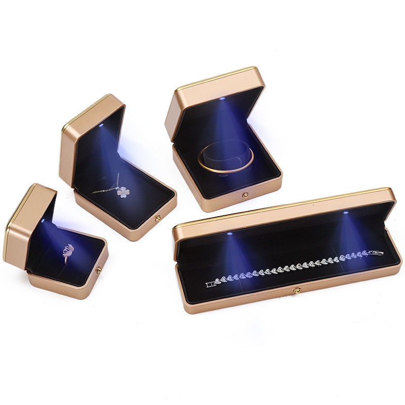 Custom Logo Light Gold LED Jewelry Box For Bracelet Necklace Earrings Ring Packing