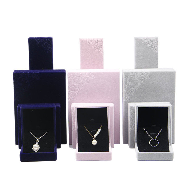 Customized Size Hanhong Embossed Gray Jewelry Packaging Box for Necklace and Ring