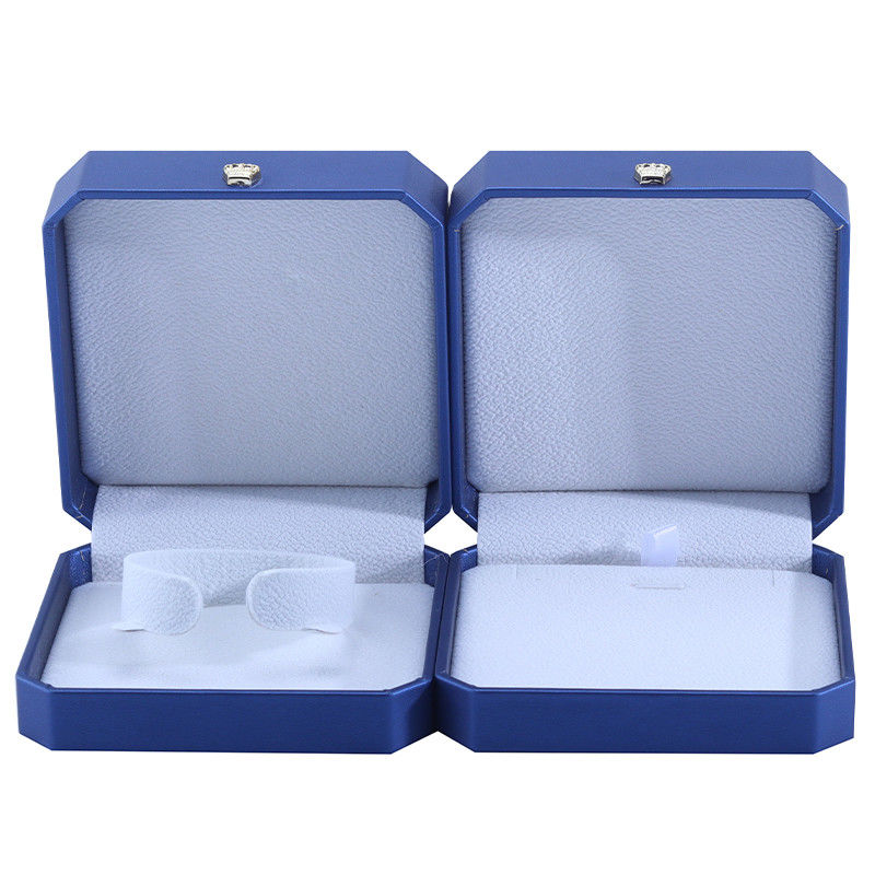 Custom Crown Shape Jewelry Storage Box in Blue PU Leather for Rings and Accessories