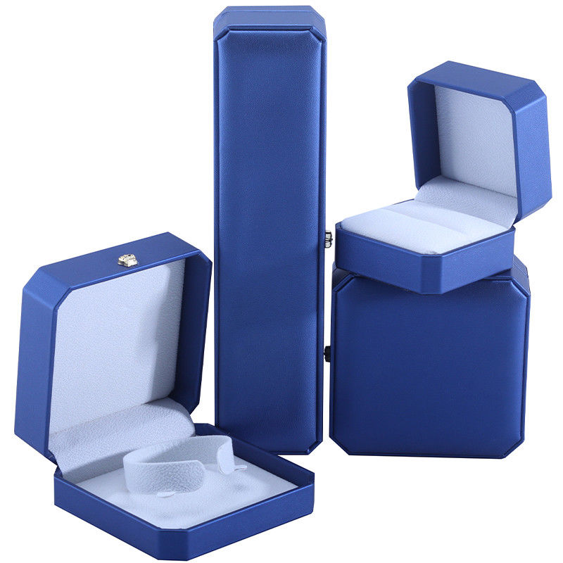 Custom Crown Shape Jewelry Storage Box in Blue PU Leather for Rings and Accessories