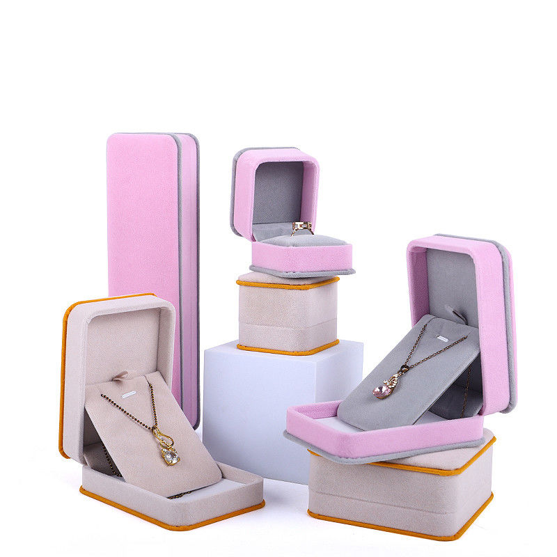Custom Pink Velvet Jewelry Packaging Box for Bracelet Necklace Double Layer Ring
