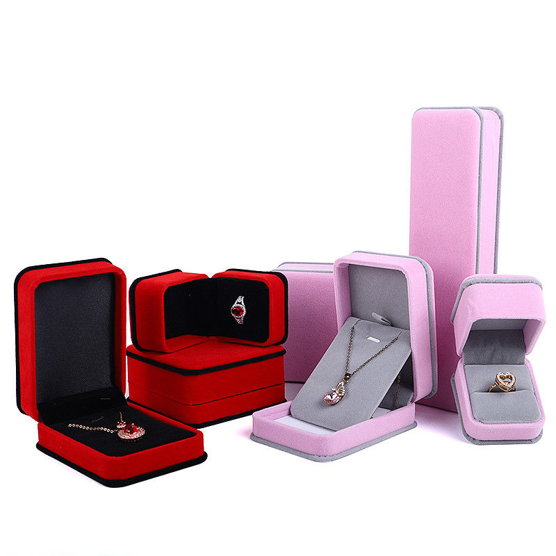Custom Pink Velvet Jewelry Packaging Box for Bracelet Necklace Double Layer Ring