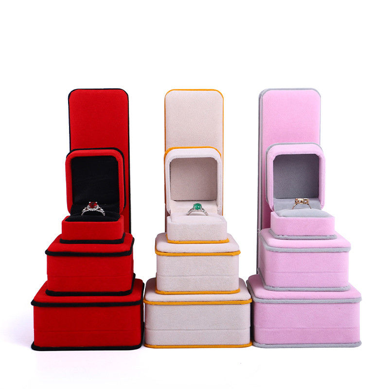 Custom Apricot Color Velvet Jewelry Packaging Box for Double Layer and 6*5.5*5cm Size