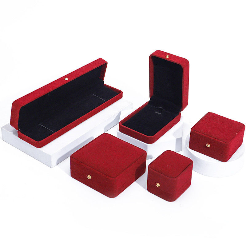 Luxury Red Velvet Jewelry Packaging Box for Necklace Bracelet Earrings Ring
