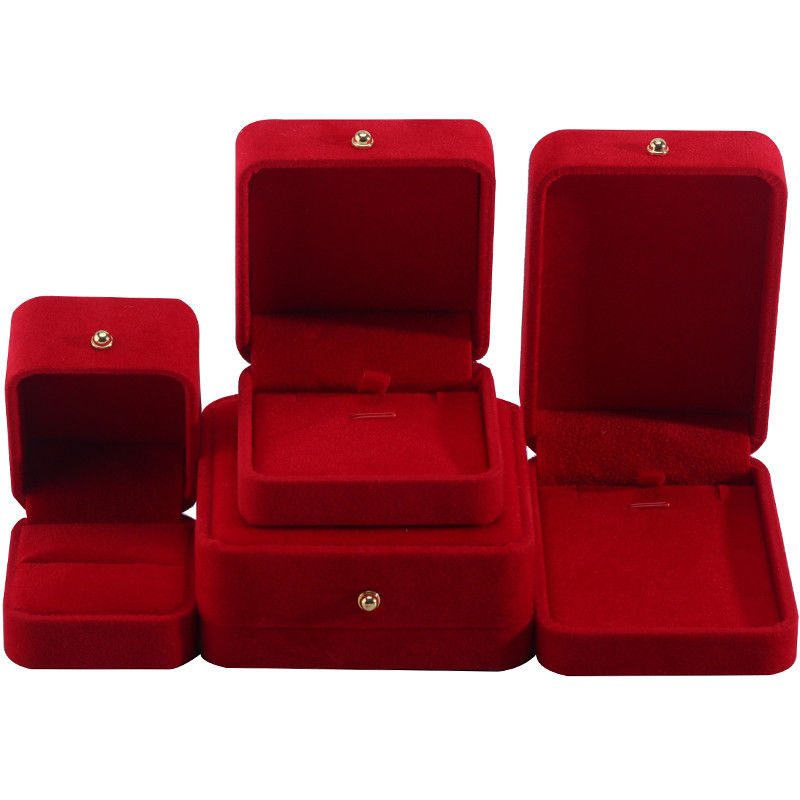 Red Velvet Jewelry Packaging Box for Necklace Bracelet Stud Earrings Ring Custom Logo