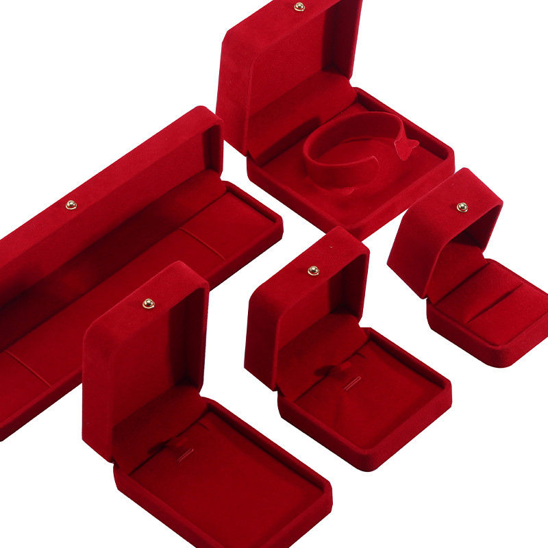 Red Velvet Jewelry Packaging Box for Necklace Bracelet Stud Earrings Ring Custom Logo