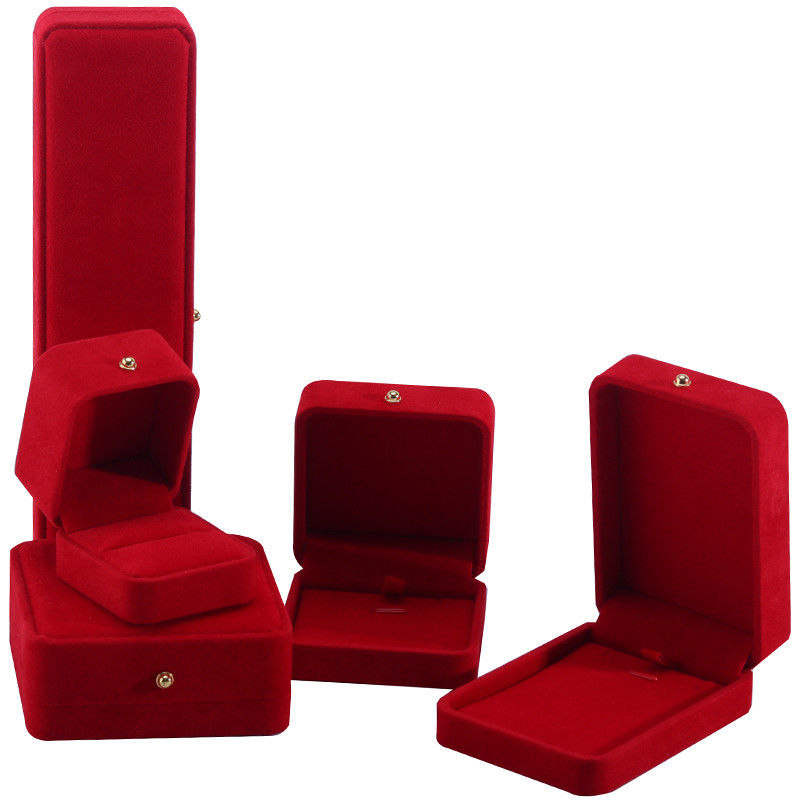 Red Velvet Jewelry Packaging Box for Necklace Bracelet Stud Earrings Ring Custom Logo