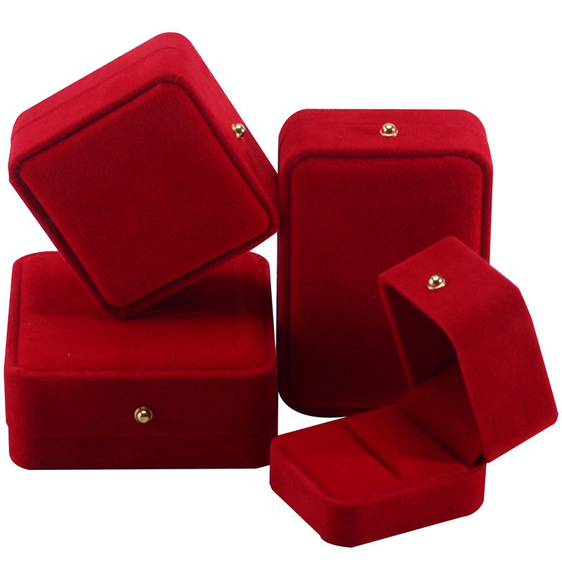 Red Velvet Jewelry Packaging Box for Necklace Bracelet Stud Earrings Ring Custom Logo