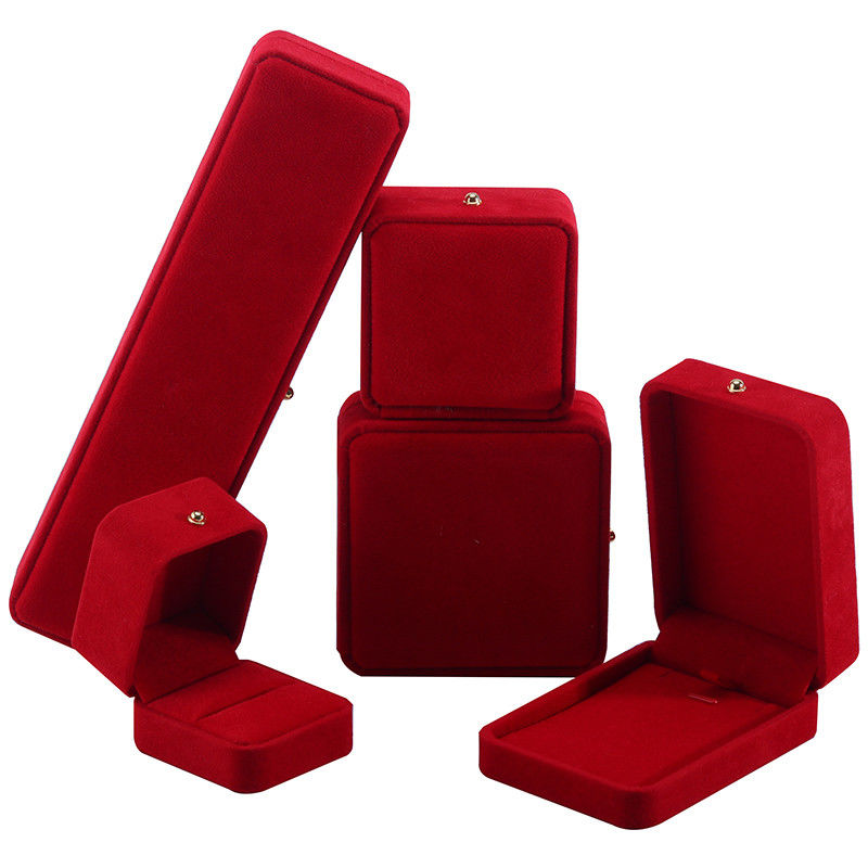 Red Velvet Jewelry Packaging Box for Necklace Bracelet Stud Earrings Ring Custom Logo