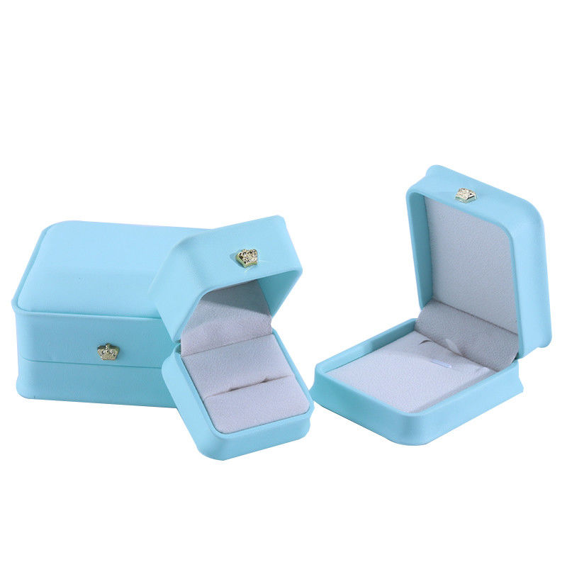 Jewelry Package in Cyan with Crown Design Hanhong Custom Logo Luxury PU Leather Suit Box