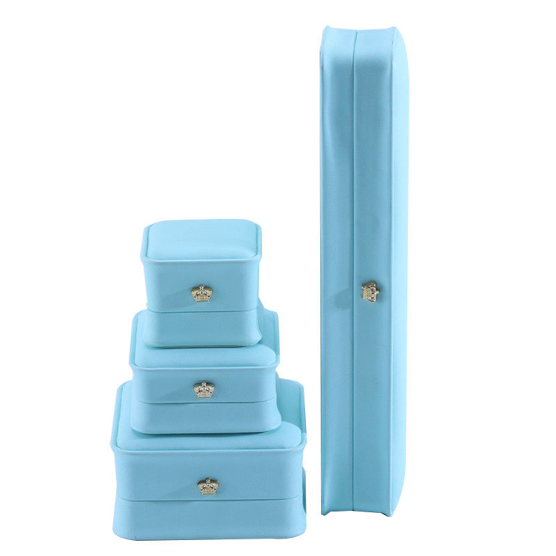 Jewelry Package in Cyan with Crown Design Hanhong Custom Logo Luxury PU Leather Suit Box