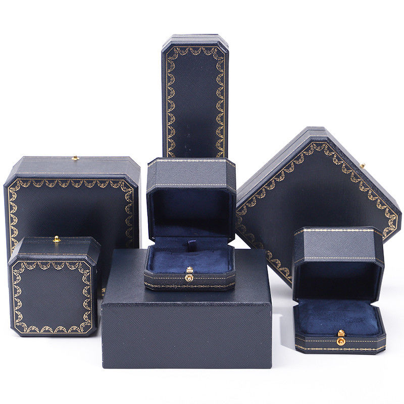 Custom Logo Jewelry Package Handmade Blue Square Paper Box for Luxury Plastic Ring Box