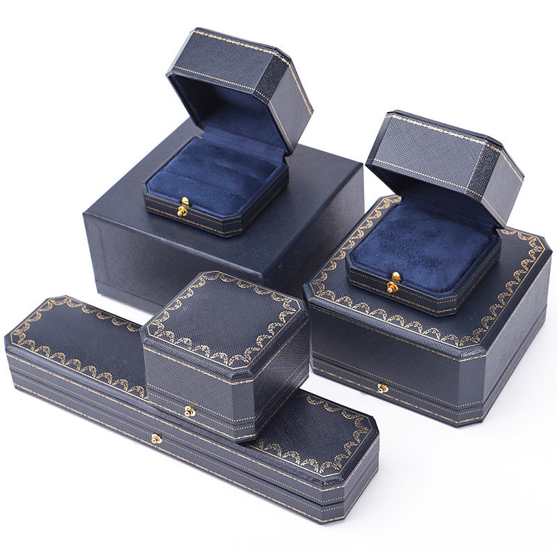 Custom Logo Jewelry Package Handmade Blue Square Paper Box for Luxury Plastic Ring Box