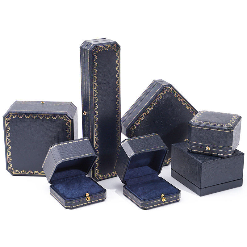 Custom Logo Jewelry Package Handmade Blue Square Paper Box for Luxury Plastic Ring Box