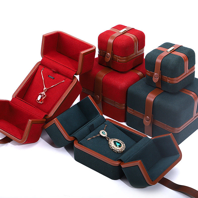 PU Leather Jewelry Box for Custom Logo Red Earrings Bracelet Necklace Ring Packaging