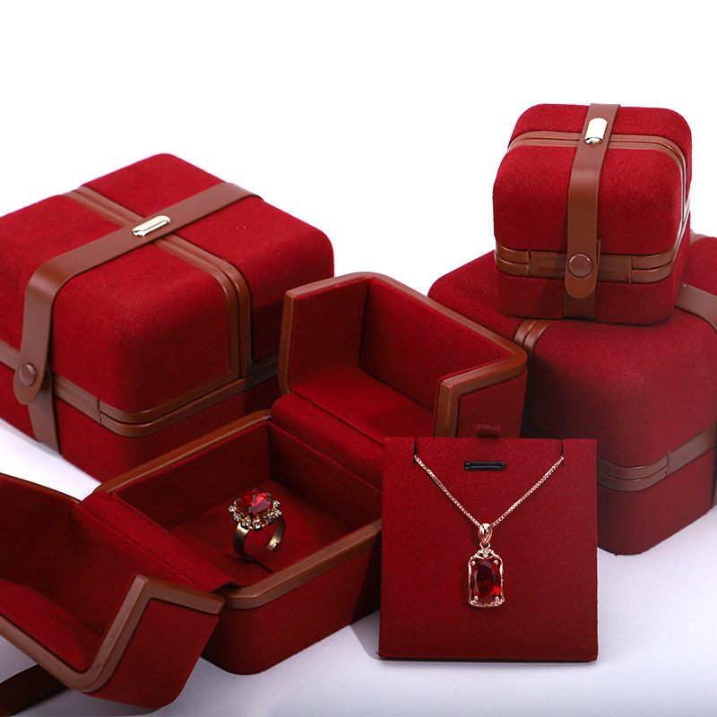 PU Leather Jewelry Box for Custom Logo Red Earrings Bracelet Necklace Ring Packaging