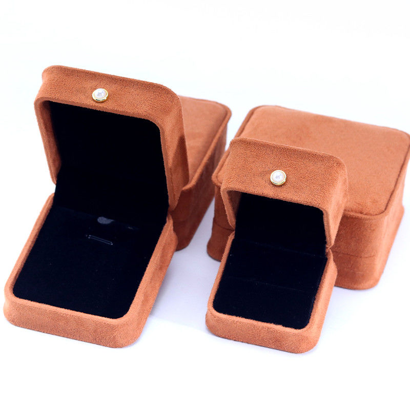 Custom Logo Velvet Coffee Color Jewelry Box for Bracelet Earrings Necklace Pearl Lock