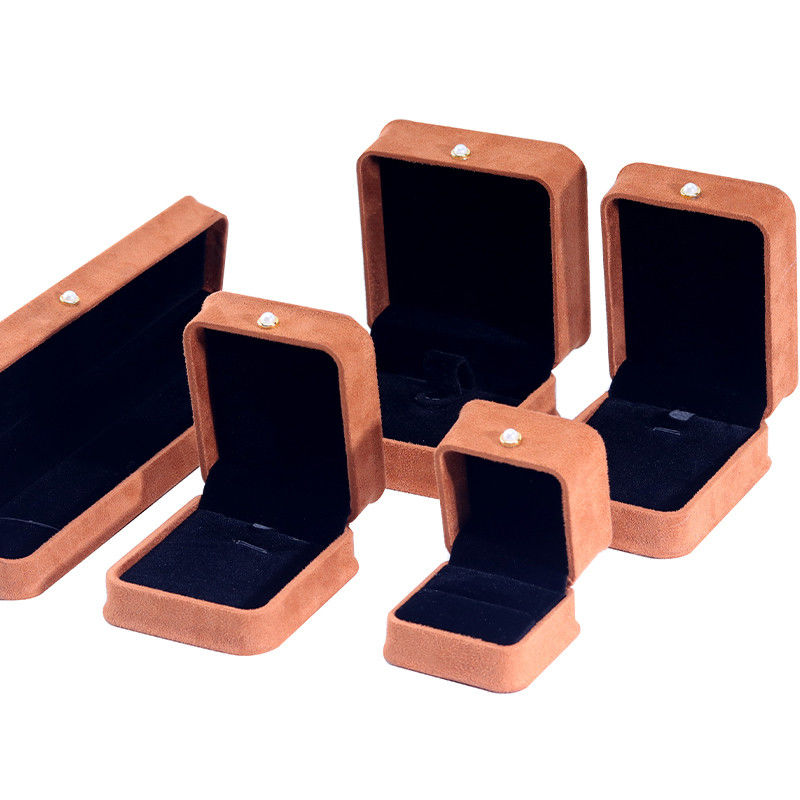 Custom Logo Velvet Coffee Color Jewelry Box for Bracelet Earrings Necklace Pearl Lock