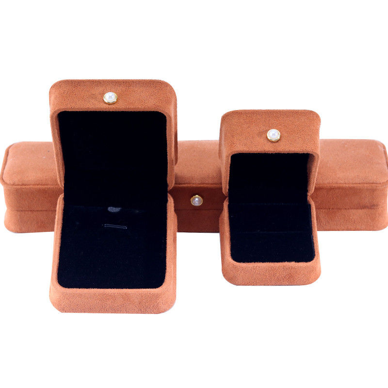 Custom Logo Velvet Coffee Color Jewelry Box for Bracelet Earrings Necklace Pearl Lock