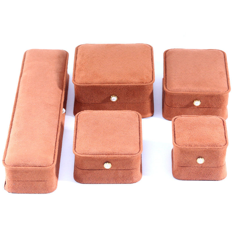 Custom Logo Velvet Coffee Color Jewelry Box for Bracelet Earrings Necklace Pearl Lock