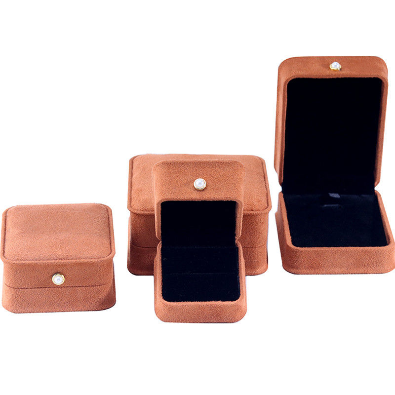 Custom Logo Velvet Coffee Color Jewelry Box for Bracelet Earrings Necklace Pearl Lock