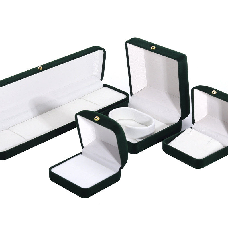 Wholesale Manufacturing Luxury handmade Jewellery Box packaging Personalized Custom logo high end Dark green Necklace Bracelet Earrings Ring Packaging Velvet Jewelry Box