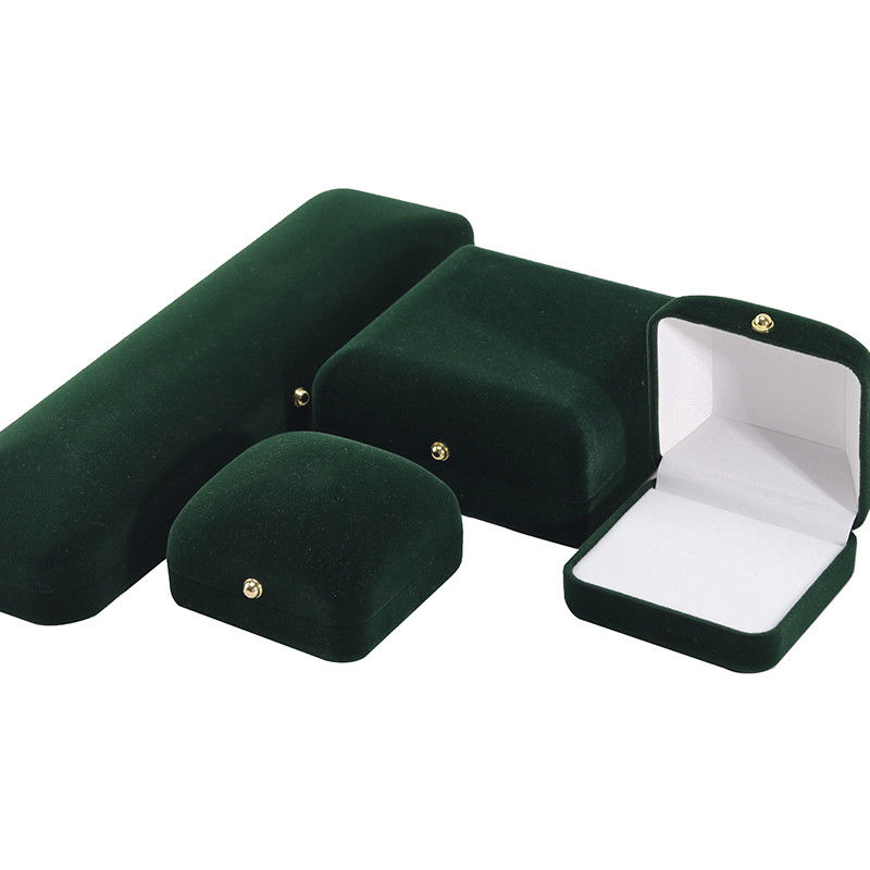 Wholesale Manufacturing Luxury handmade Jewellery Box packaging Personalized Custom logo high end Dark green Necklace Bracelet Earrings Ring Packaging Velvet Jewelry Box