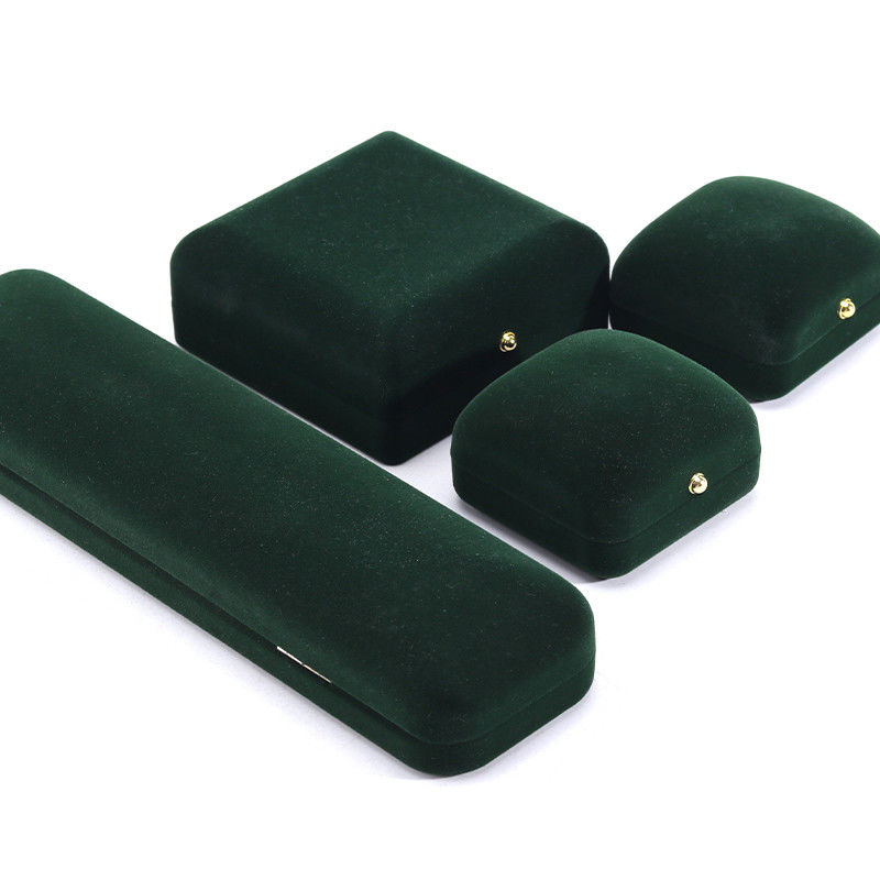 Wholesale Manufacturing Luxury handmade Jewellery Box packaging Personalized Custom logo high end Dark green Necklace Bracelet Earrings Ring Packaging Velvet Jewelry Box