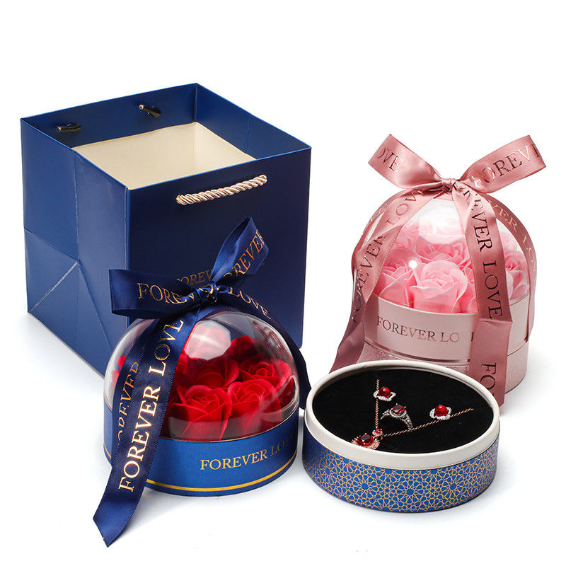 OEM Logo Round Save Rose Flower Jewelry Box For Wedding Birthday Bridesmaid Gift