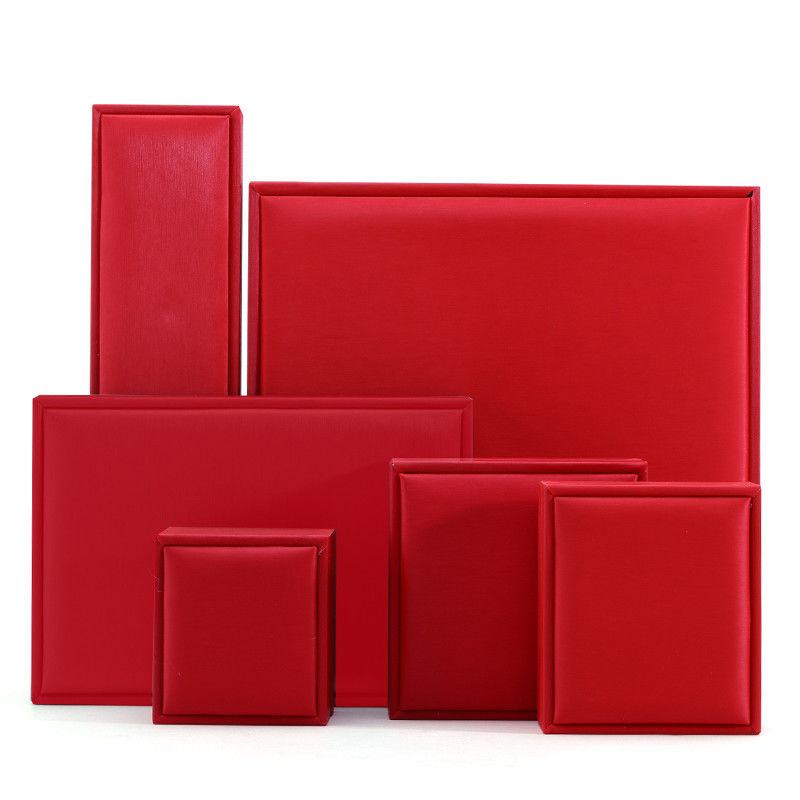 Custom Brand Red Faux Leather Jewelry Box Luxury Jeweller Packaging Box