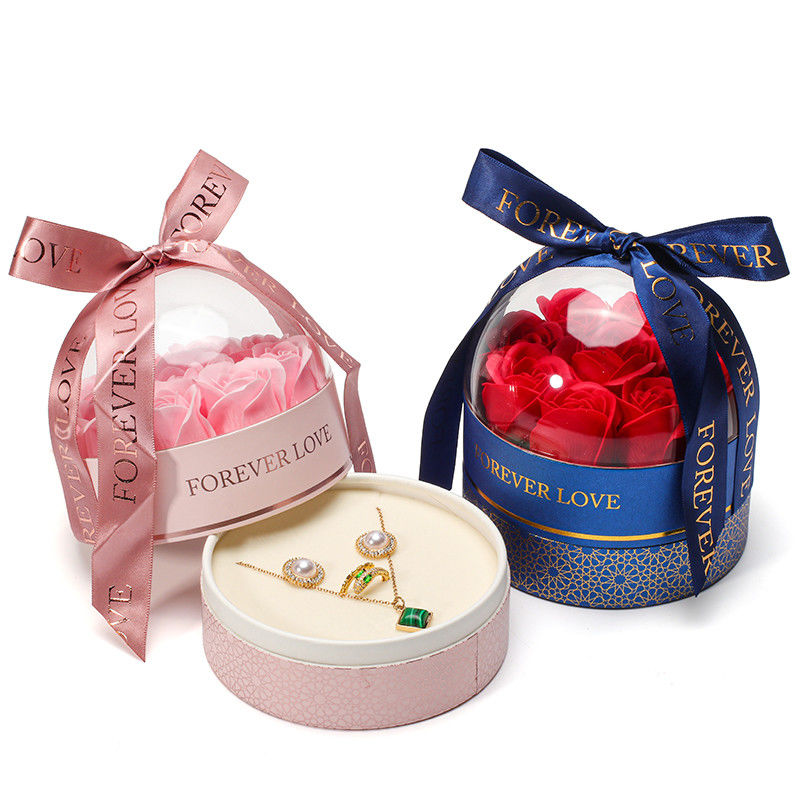 OEM Logo Round Save Rose Flower Jewelry Box For Wedding Birthday Bridesmaid Gift