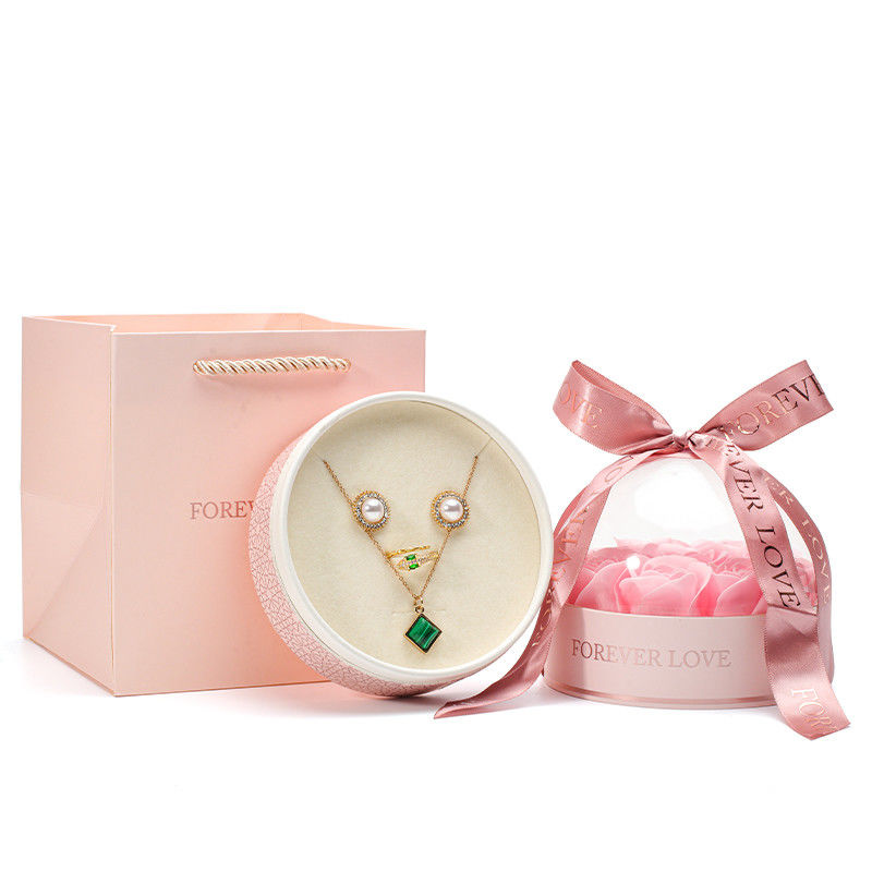 OEM Logo Round Save Rose Flower Jewelry Box For Wedding Birthday Bridesmaid Gift