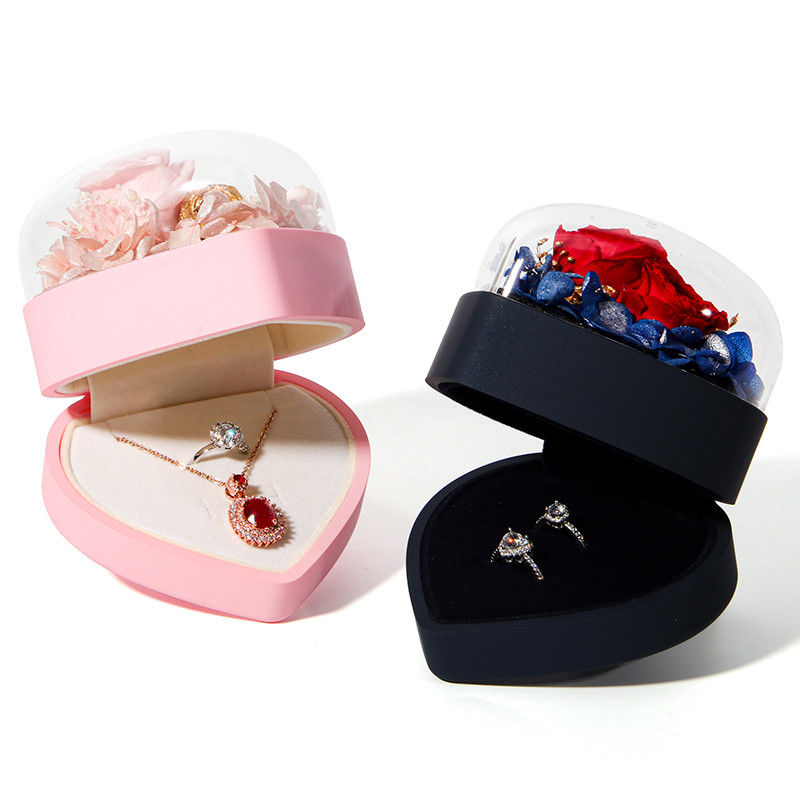 Custom Flower Jewelry Box Heart Shaped Gift Box With Velvet Packaging Box